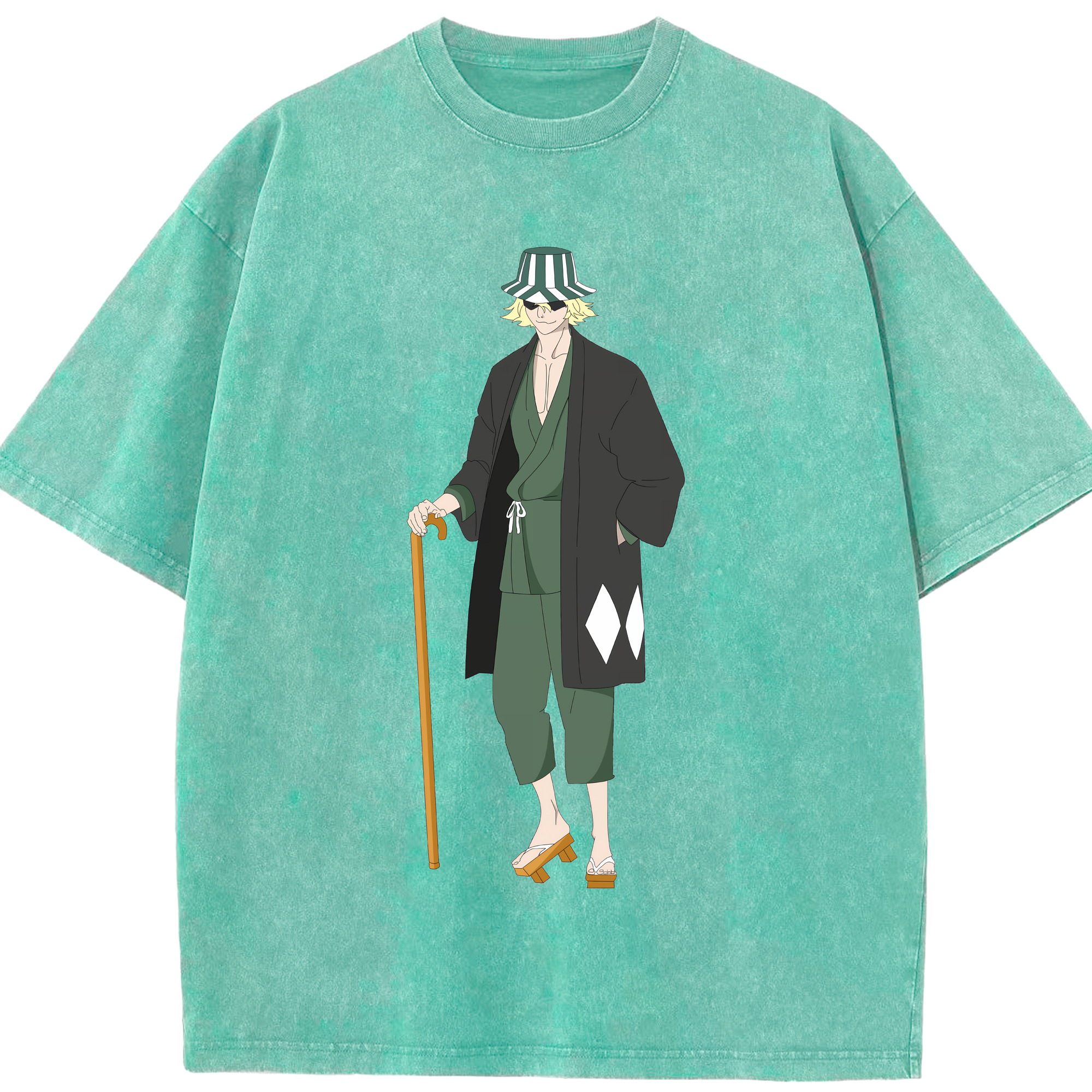 （画像用） "ブリーチ 浦原 喜助（うらはら きすけ） BLEACH Urahara Kisuke " 綿100% ヴィンテージ風 半袖Tシャツ（フロントプリント）